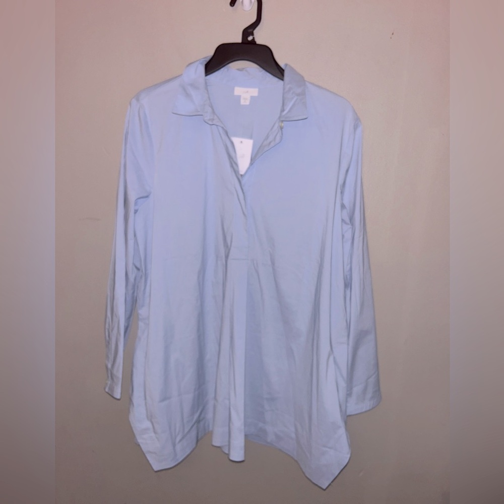 J. Jill Light Blue Button-Down Tunic Shirt